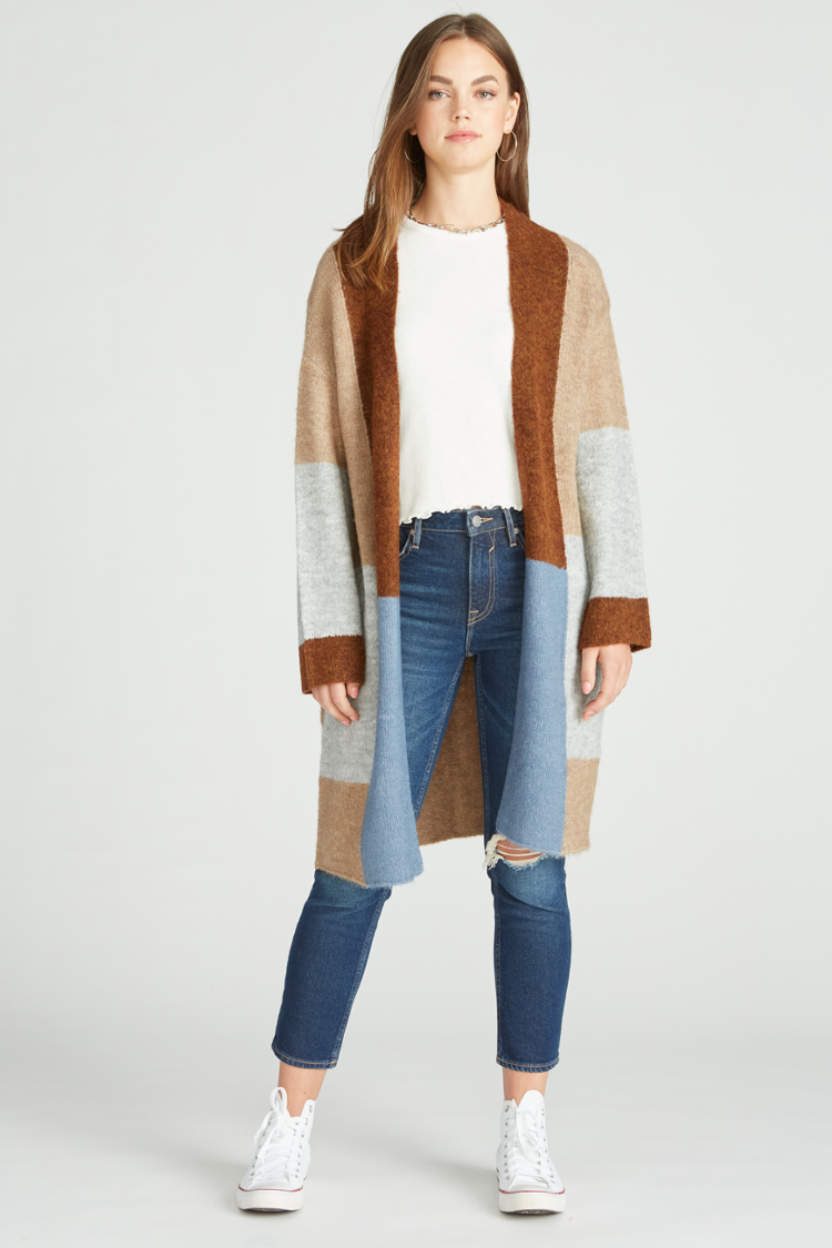 Load image into Gallery viewer, COLORBLOCK SWEATER CARDIGAN - TAUPE
