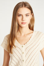 Load image into Gallery viewer, CHEVRON POINTELLE  SWEATER CARDIGAN-BEIGE
