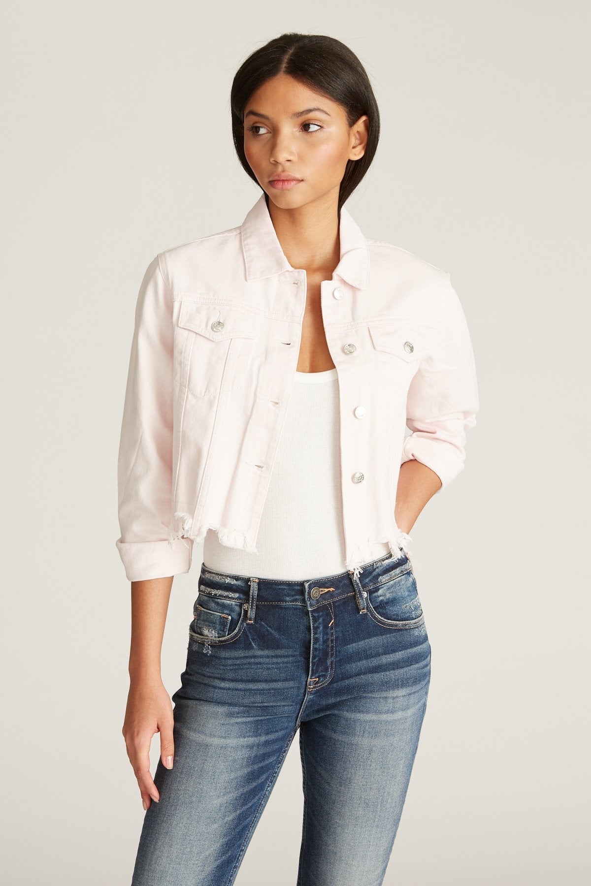 Load image into Gallery viewer, Crop Denim Jacket - Blush
